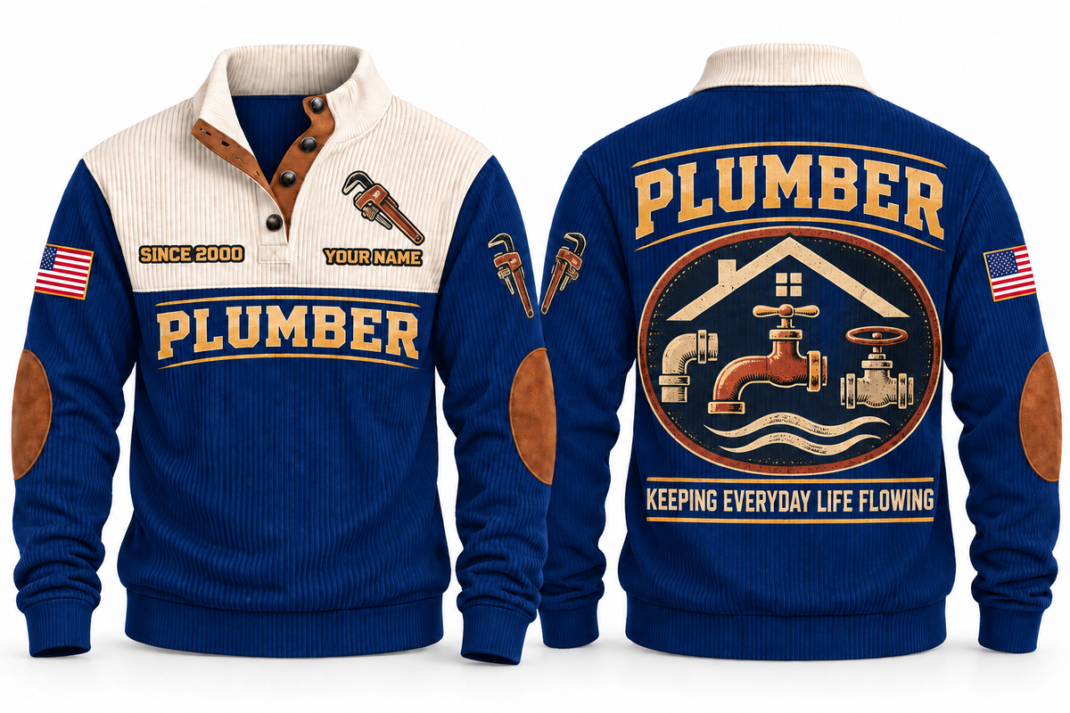 Plumber PLB03 sports sweatshirt navy, front and back with flat printed artwork
