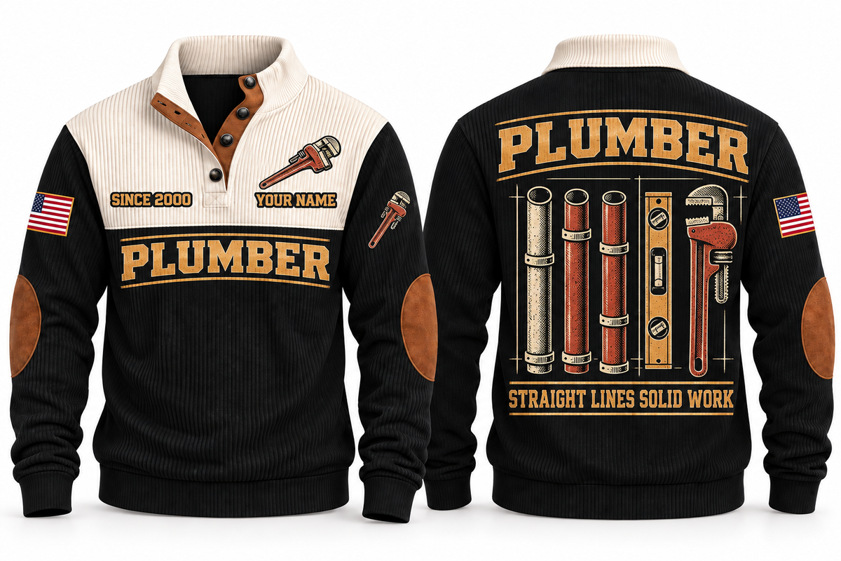 Plumber PLB04 sports sweatshirt black, front and back with flat printed artwork