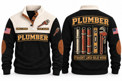 Plumber PLB04 sports sweatshirt black, front and back with flat printed artwork