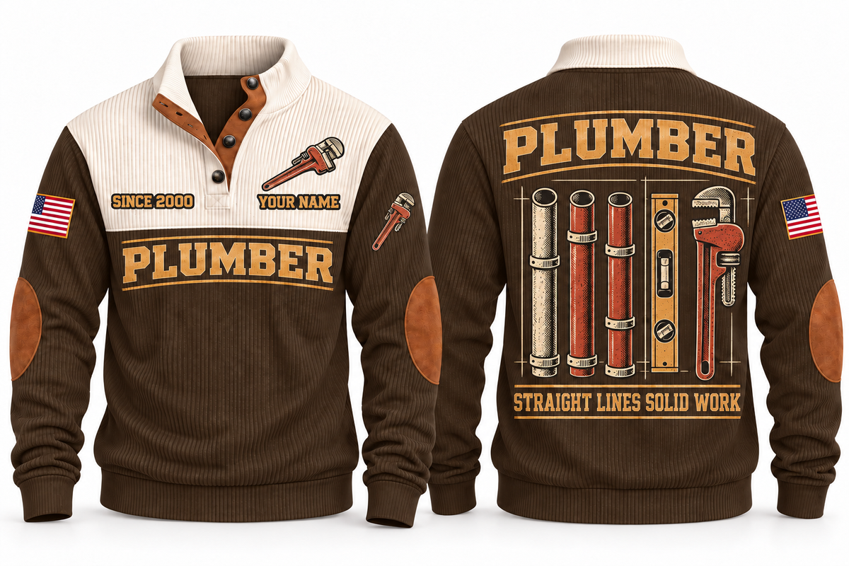 Plumber PLB04 sports sweatshirt brown, front and back with flat printed artwork