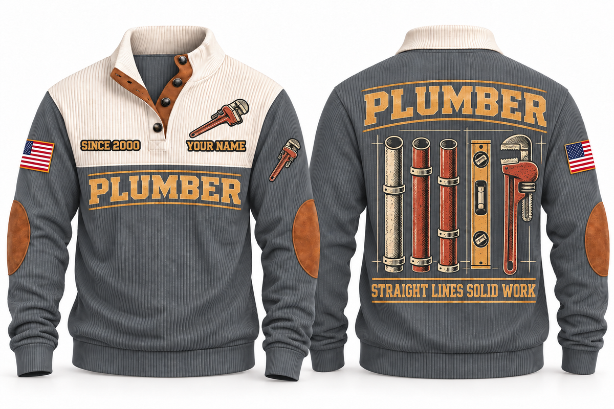 Plumber PLB04 sports sweatshirt grey, front and back with flat printed artwork