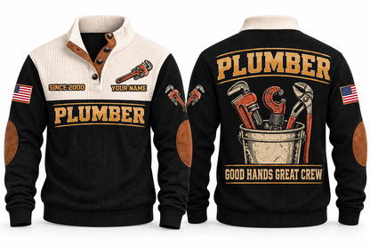 Plumber PLB05 sports sweatshirt black, front and back with flat printed artwork
