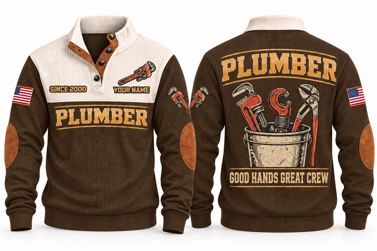 Plumber PLB05 sports sweatshirt brown, front and back with flat printed artwork