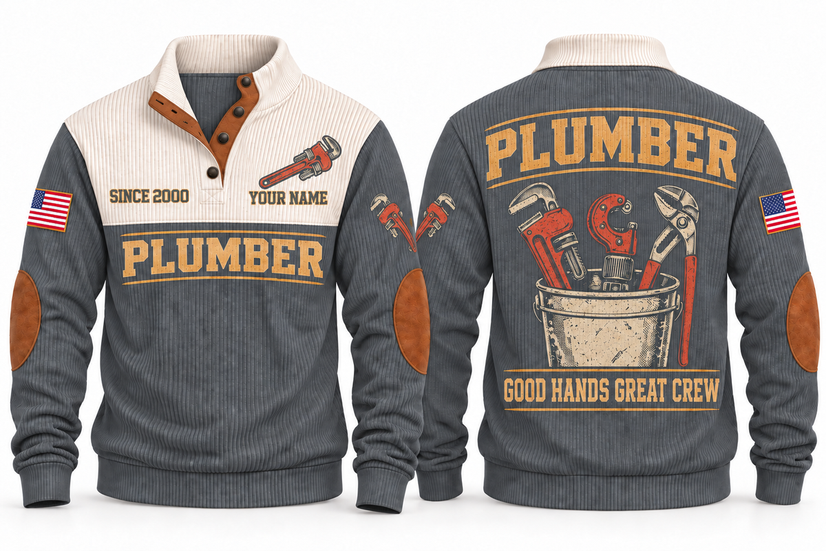 Plumber PLB05 sports sweatshirt grey, front and back with flat printed artwork
