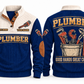 Plumber PLB05 sports sweatshirt navy, front and back with flat printed artwork