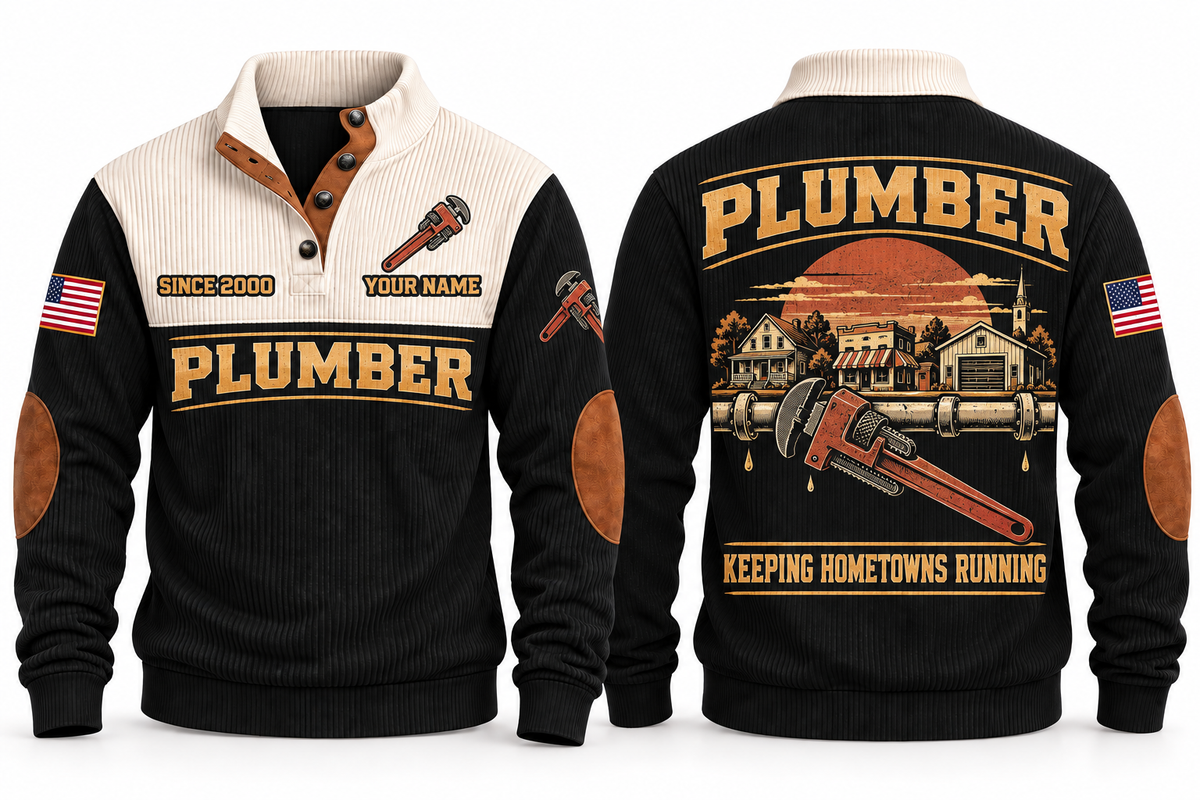 Plumber PLB06 sports sweatshirt black, front and back with flat printed artwork