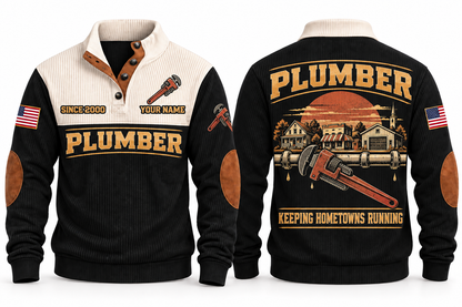 Plumber PLB06 sports sweatshirt black, front and back with flat printed artwork