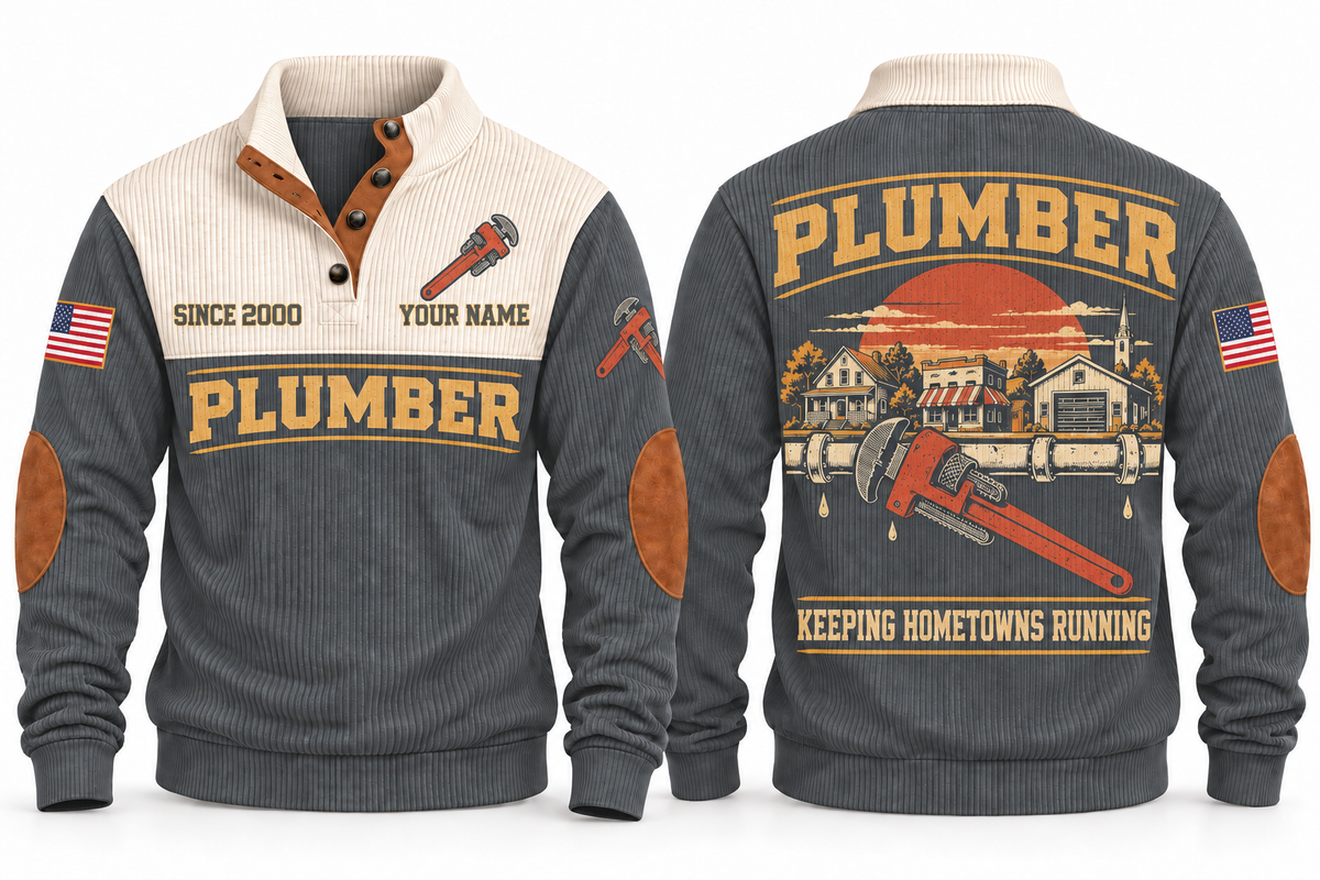 Plumber PLB06 sports sweatshirt grey, front and back with flat printed artwork