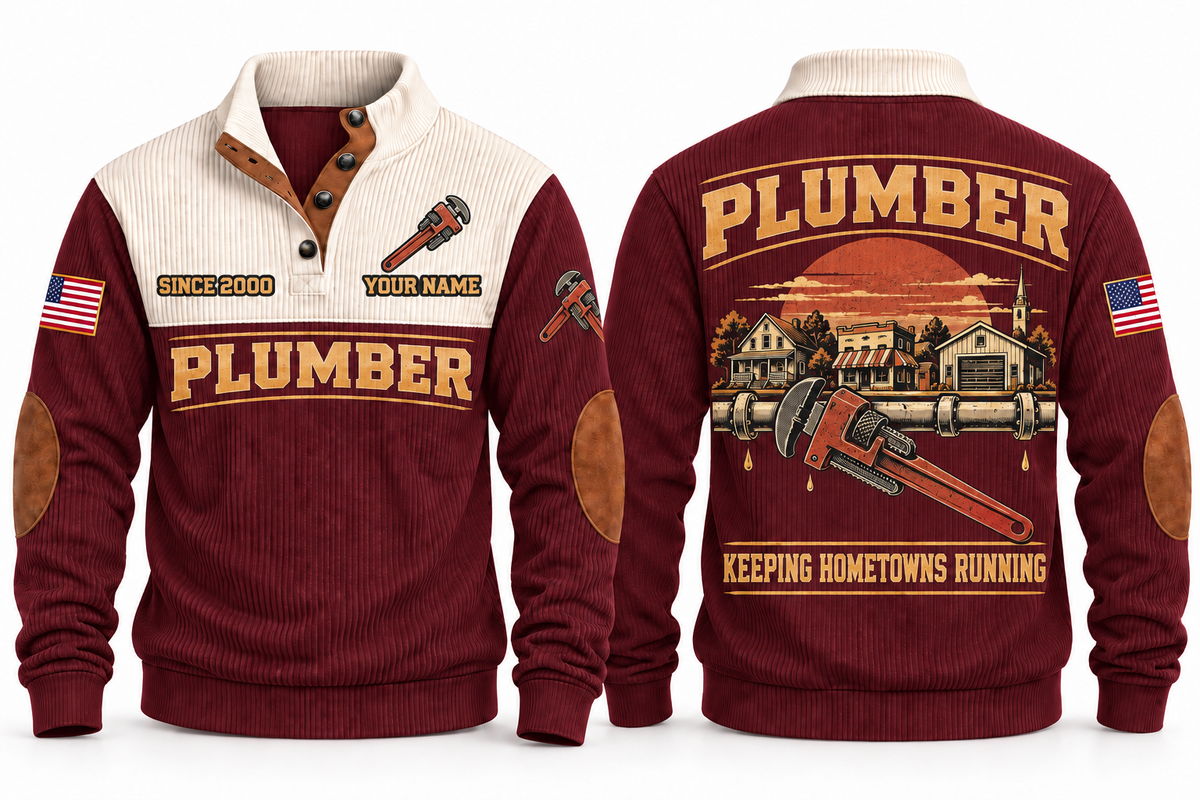 Plumber PLB06 sports sweatshirt jujube-red, front and back with flat printed artwork