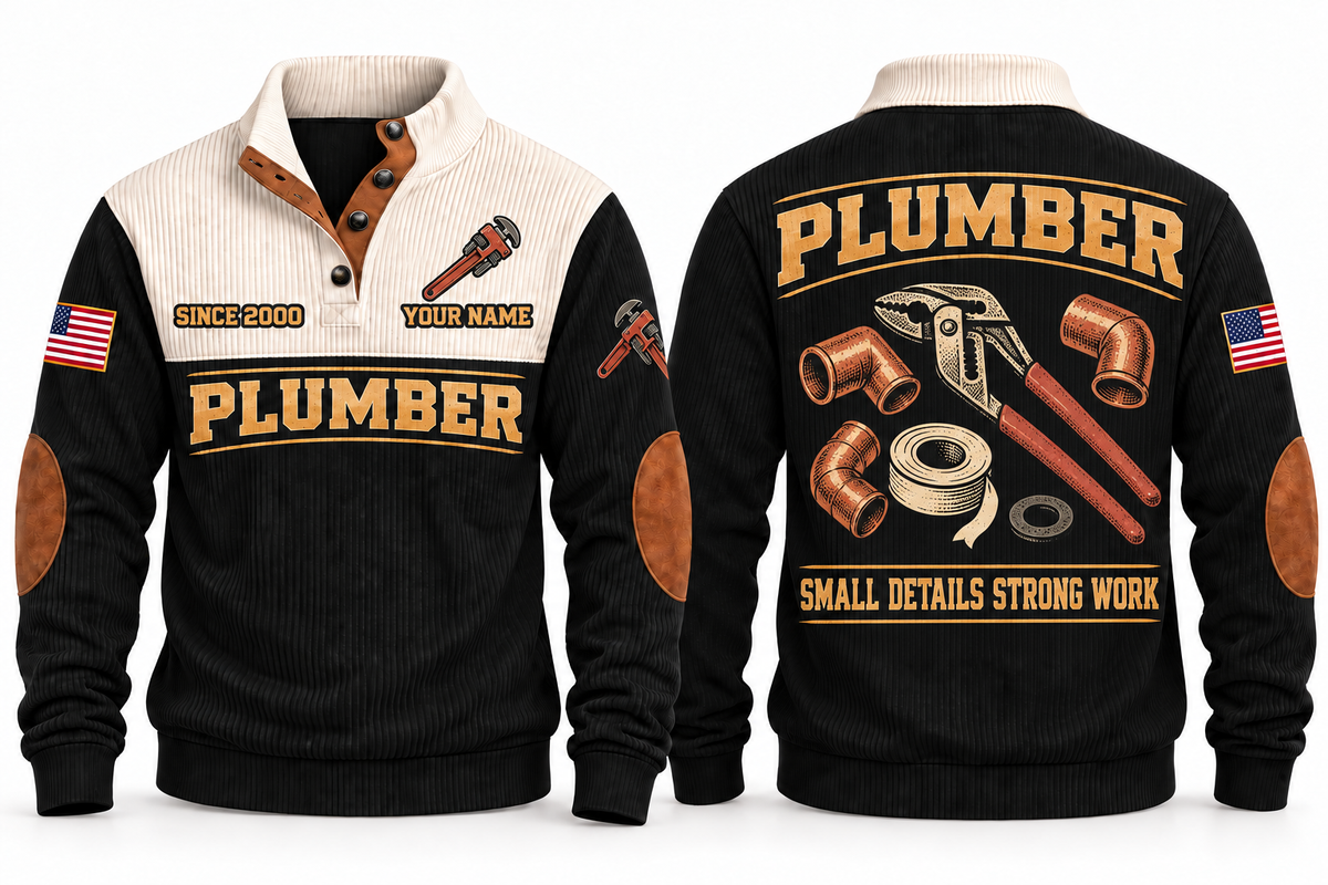 Plumber PLB07 sports sweatshirt black, front and back with flat printed artwork