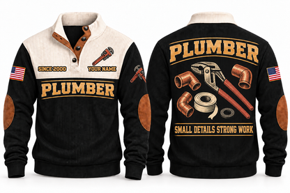 Plumber PLB07 sports sweatshirt black, front and back with flat printed artwork