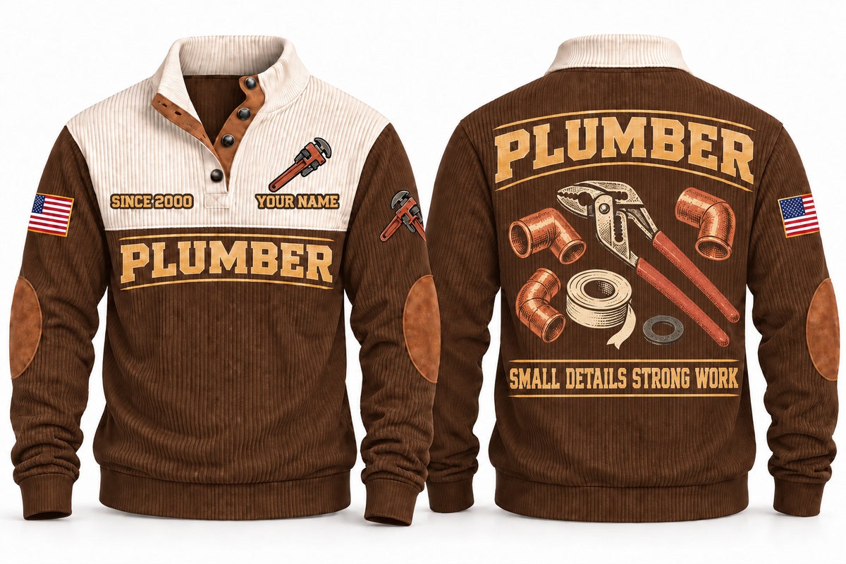 Plumber PLB07 sports sweatshirt brown, front and back with flat printed artwork