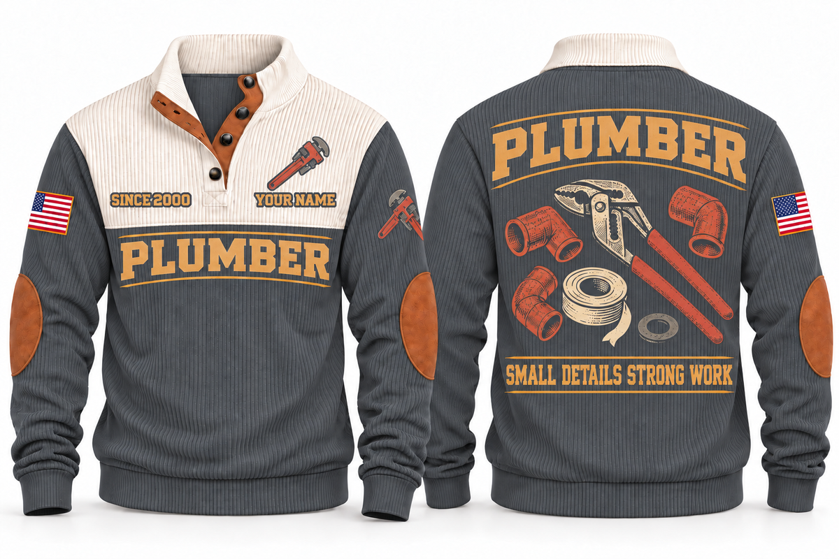 Plumber PLB07 sports sweatshirt grey, front and back with flat printed artwork