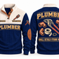 Plumber PLB07 sports sweatshirt navy, front and back with flat printed artwork