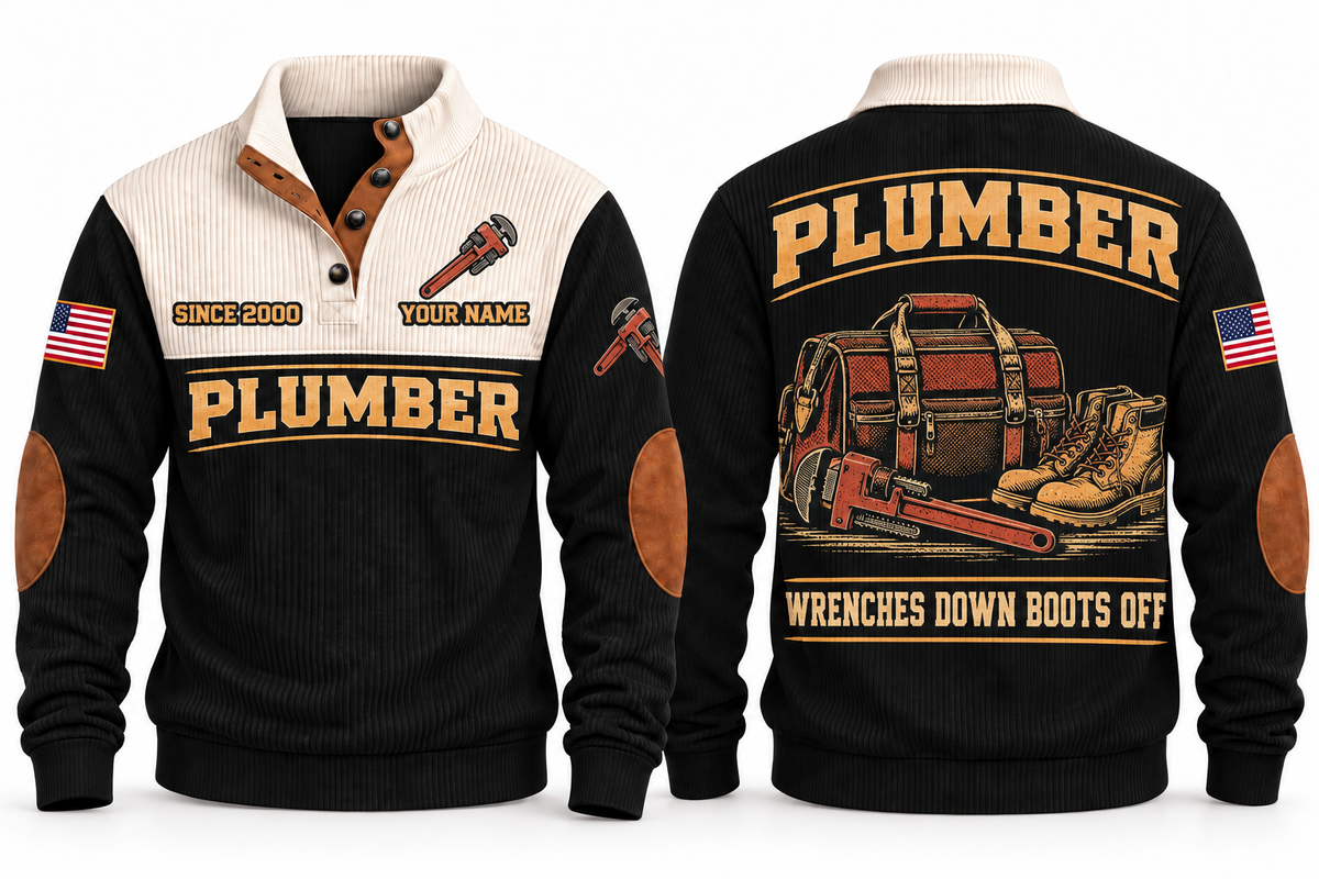 Plumber PLB08 sports sweatshirt black, front and back with flat printed artwork