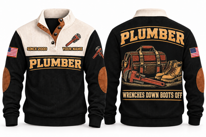 Plumber PLB08 sports sweatshirt black, front and back with flat printed artwork