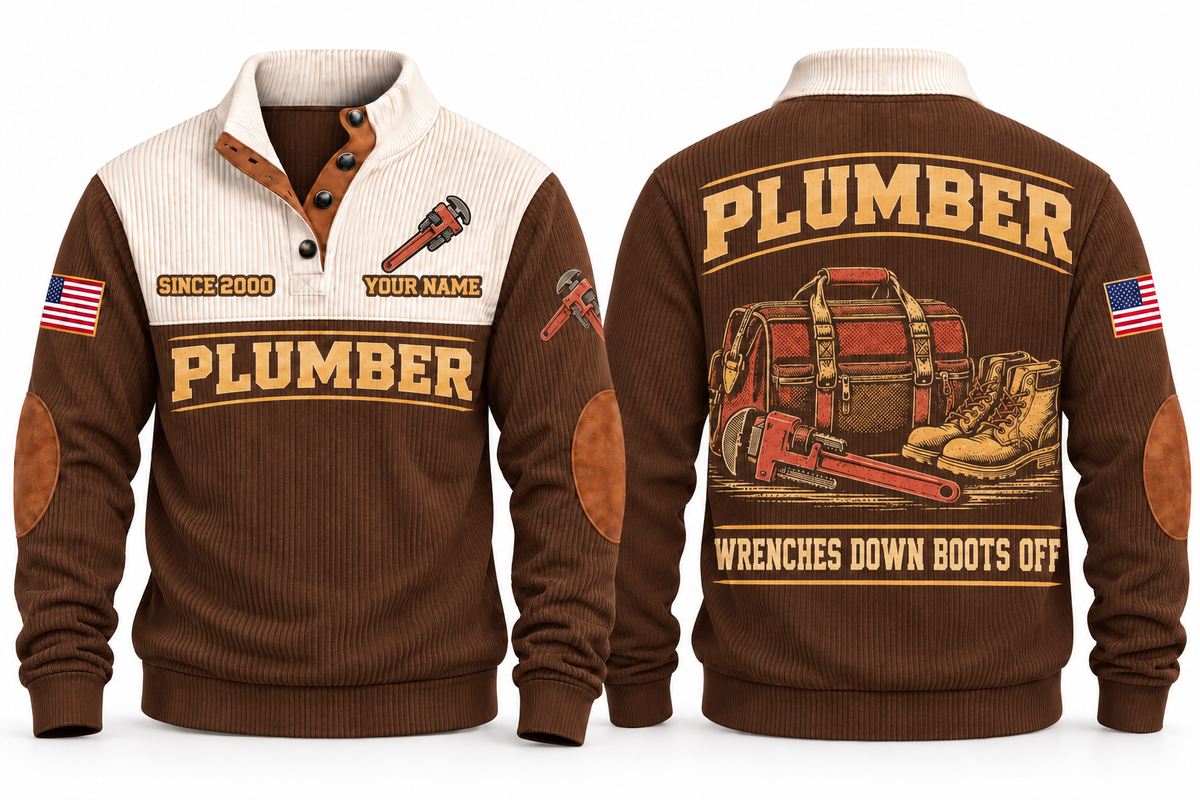 Plumber PLB08 sports sweatshirt brown, front and back with flat printed artwork