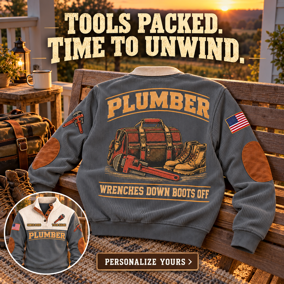 Personalized Plumber PLB08 sweatshirt Facebook ad, Grey, front and back views