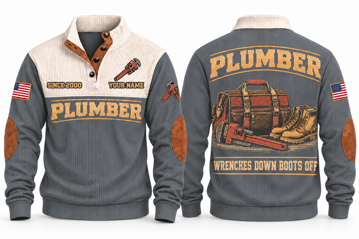 Plumber PLB08 sports sweatshirt grey, front and back with flat printed artwork