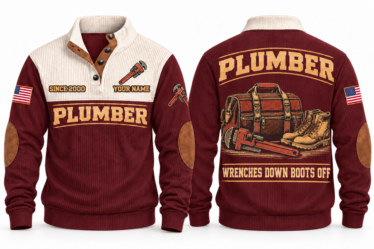 Plumber PLB08 sports sweatshirt jujube-red, front and back with flat printed artwork