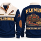 Plumber PLB08 sports sweatshirt navy, front and back with flat printed artwork