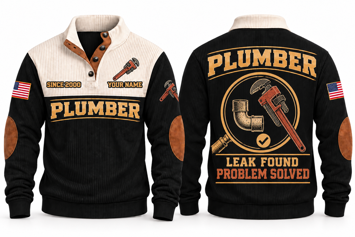 Plumber PLB09 sports sweatshirt black, front and back with flat printed artwork