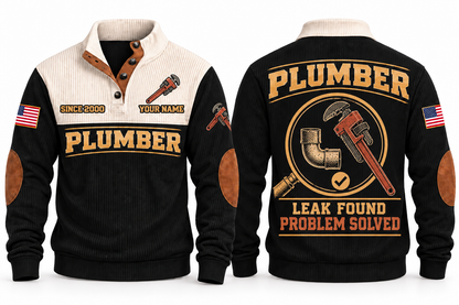 Plumber PLB09 sports sweatshirt black, front and back with flat printed artwork