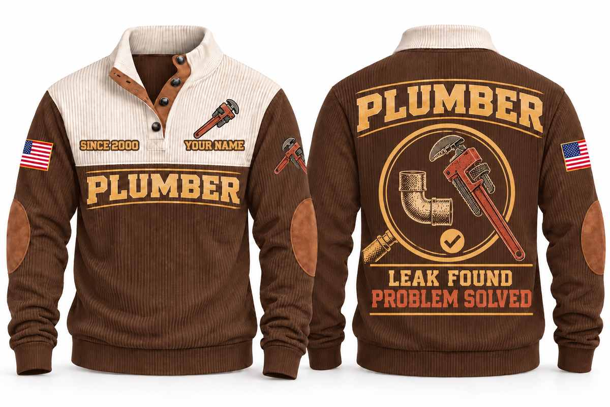 Plumber PLB09 sports sweatshirt brown, front and back with flat printed artwork
