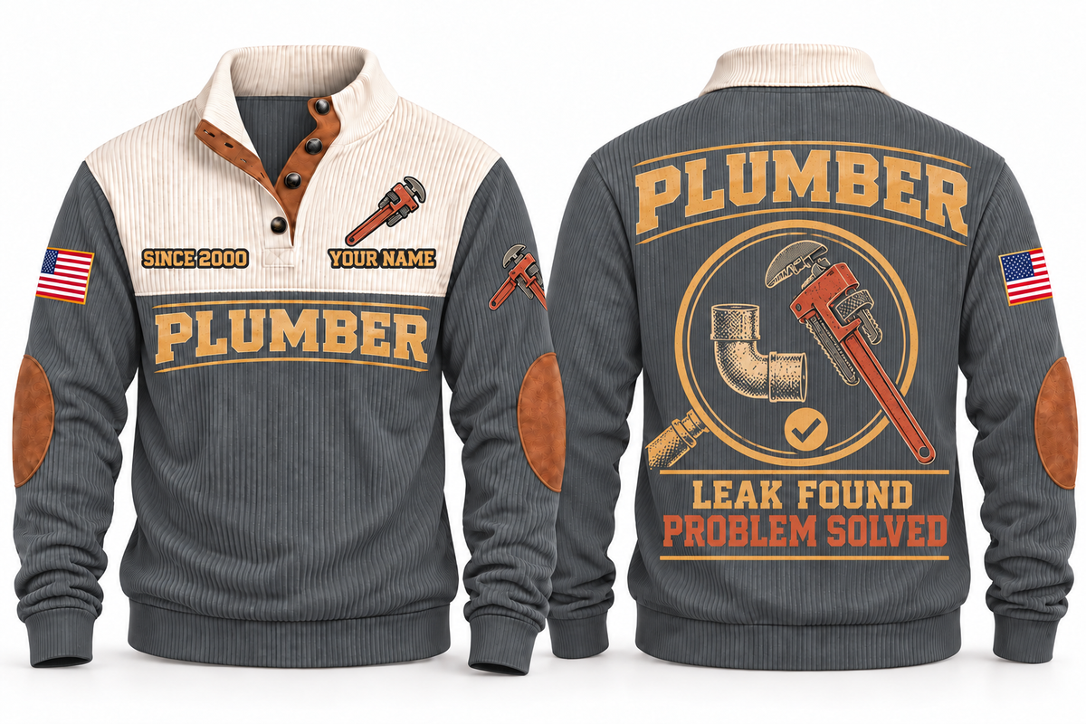 Plumber PLB09 sports sweatshirt grey, front and back with flat printed artwork