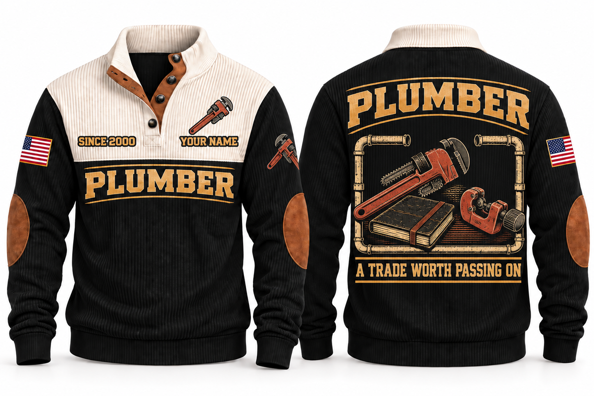 Plumber PLB10 sports sweatshirt black, front and back with flat printed artwork