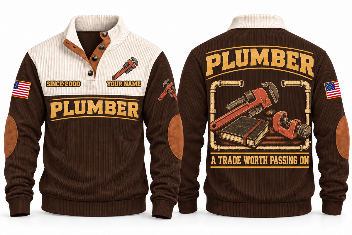 Plumber PLB10 sports sweatshirt brown, front and back with flat printed artwork