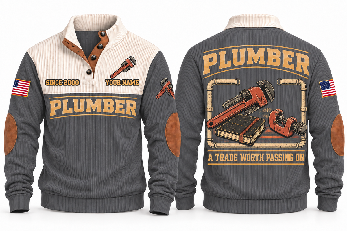 Plumber PLB10 sports sweatshirt grey, front and back with flat printed artwork