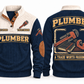 Plumber PLB10 sports sweatshirt navy, front and back with flat printed artwork