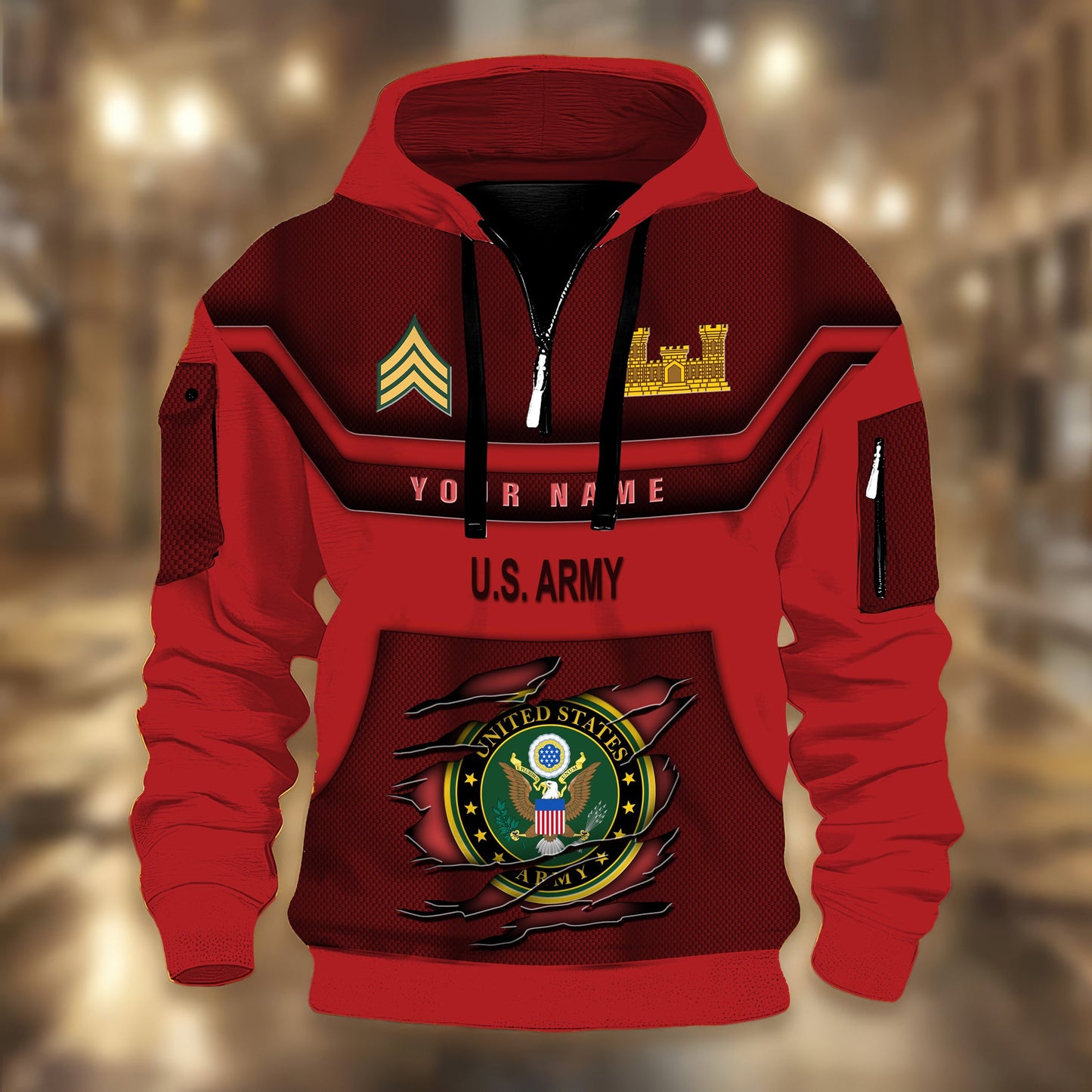 Army Branch - Personalized US Soldier/ Veteran 3D Half-zip Hoodie -17508096