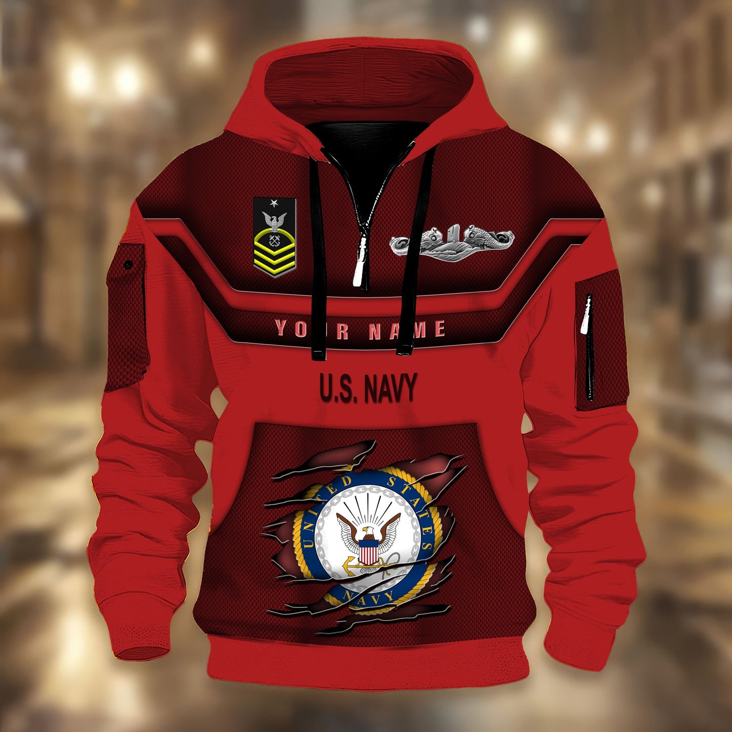 Navy Badge - Personalized US Soldier/ Veteran 3D Half-zip Hoodie -17508096