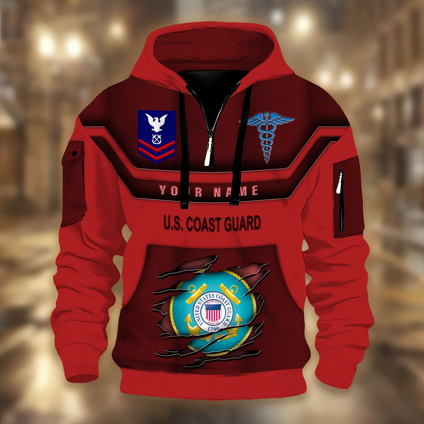 Coast Guard Rating - Personalized US Soldier/ Veteran 3D Half-zip Hoodie -17508096