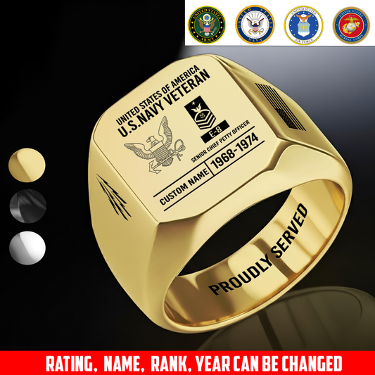 Navy Rating - Personalized US Soldier/Veteran with Name and Rank Engraved Men’s Ring - 1775692803