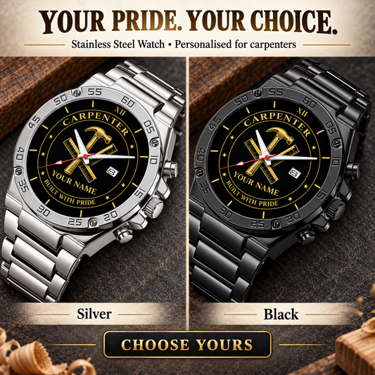 Personalized Carpenter Stainless Steel Watch - Heritage Dial - Silver and Black