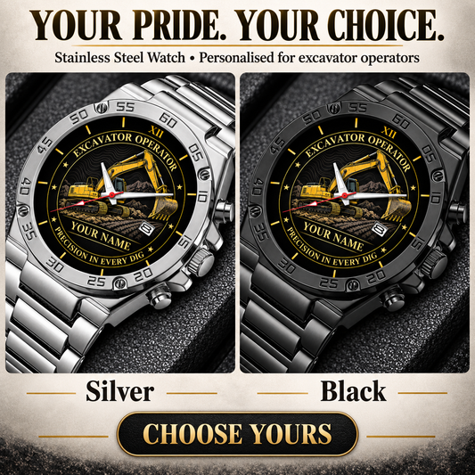 Personalized Excavator Operator Stainless Steel Watch - Heritage Dial - advertising image