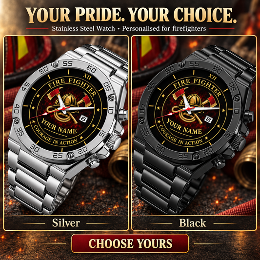 Personalized Fire Fighter Stainless Steel Watch - Heritage Dial - advertising image