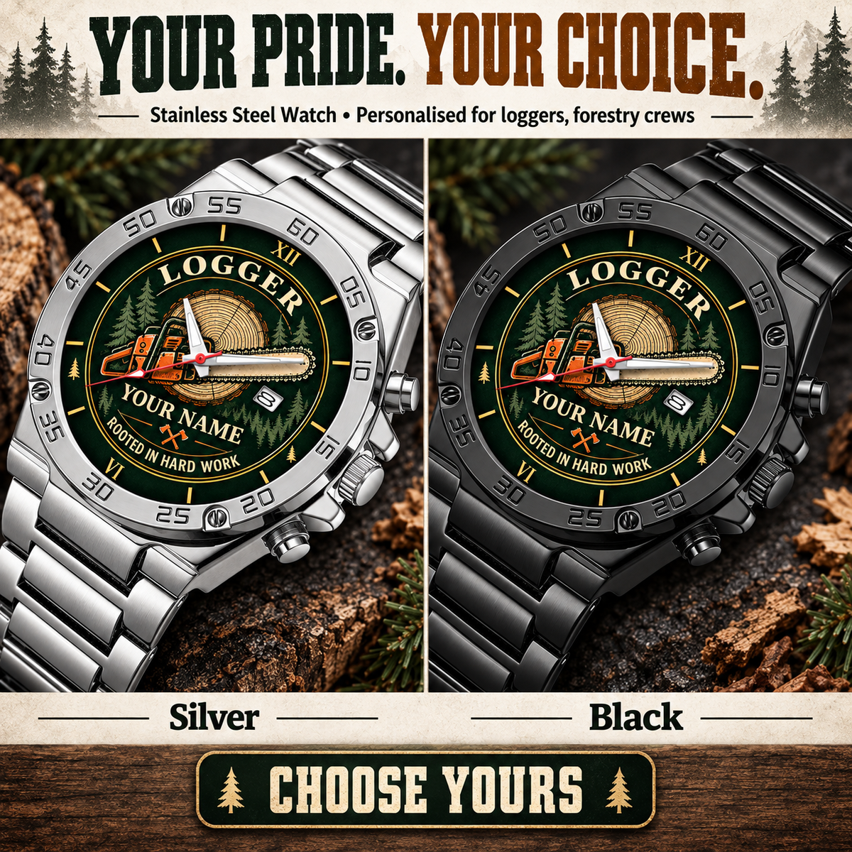 Personalized Logger Stainless Steel Watch - Heritage Dial - advertising image