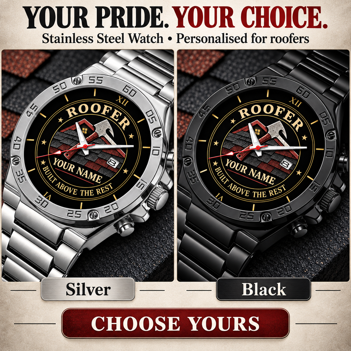 Personalized Roofer Stainless Steel Watch - Heritage Dial - advertising image