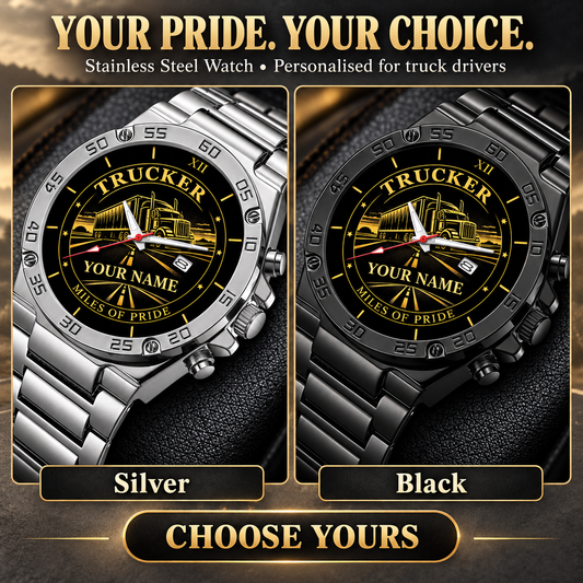 Personalized Trucker Stainless Steel Watch - Heritage Dial - advertising image