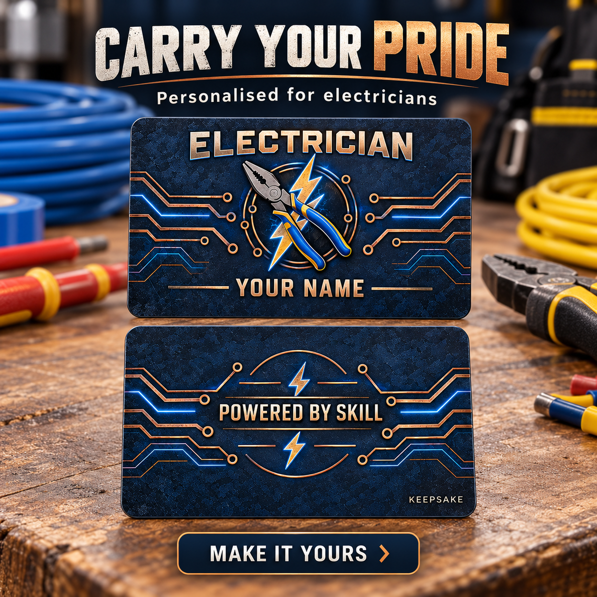 Personalized Electrician Aluminum Wallet Card - Craft Camo - advertising image