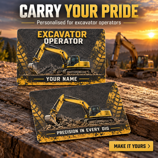 Personalized Excavator Operator Aluminum Wallet Card - Craft Camo - advertising image