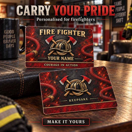Personalized Fire Fighter Aluminum Wallet Card - Craft Camo - advertising image