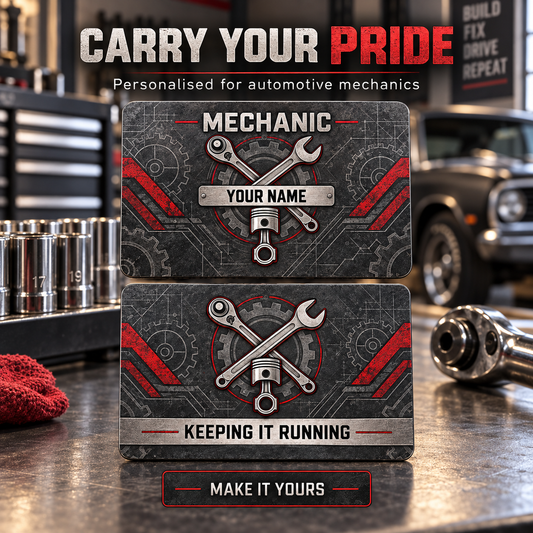 Personalized Mechanic Aluminum Wallet Card - Craft Camo - advertising image