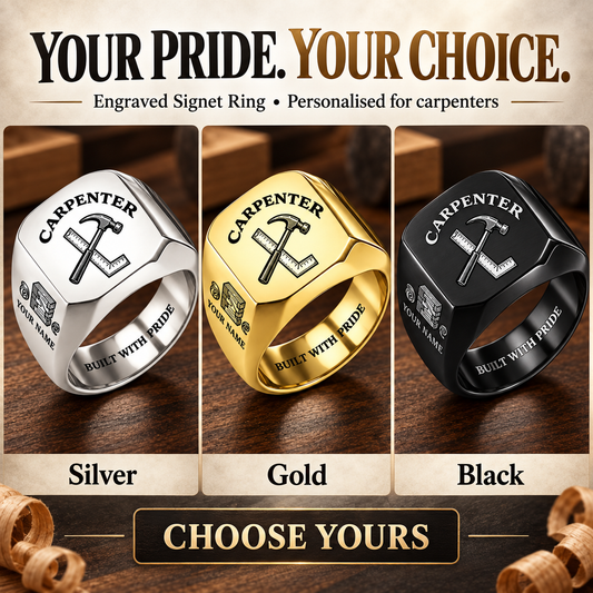 Personalized Carpenter Engraved Signet Ring - Classic Emblem - advertising image