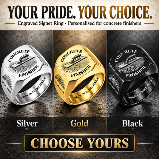 Personalized Concrete Finisher Engraved Signet Ring - Classic Emblem - advertising image