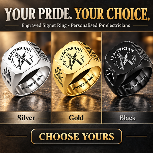 Personalized Electrician Engraved Signet Ring - Classic Emblem - advertising image